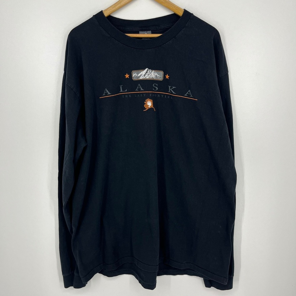 Mountain Alaska The Last Frontier Long Sleeve Graphic T-Shirt Mens XXL Black